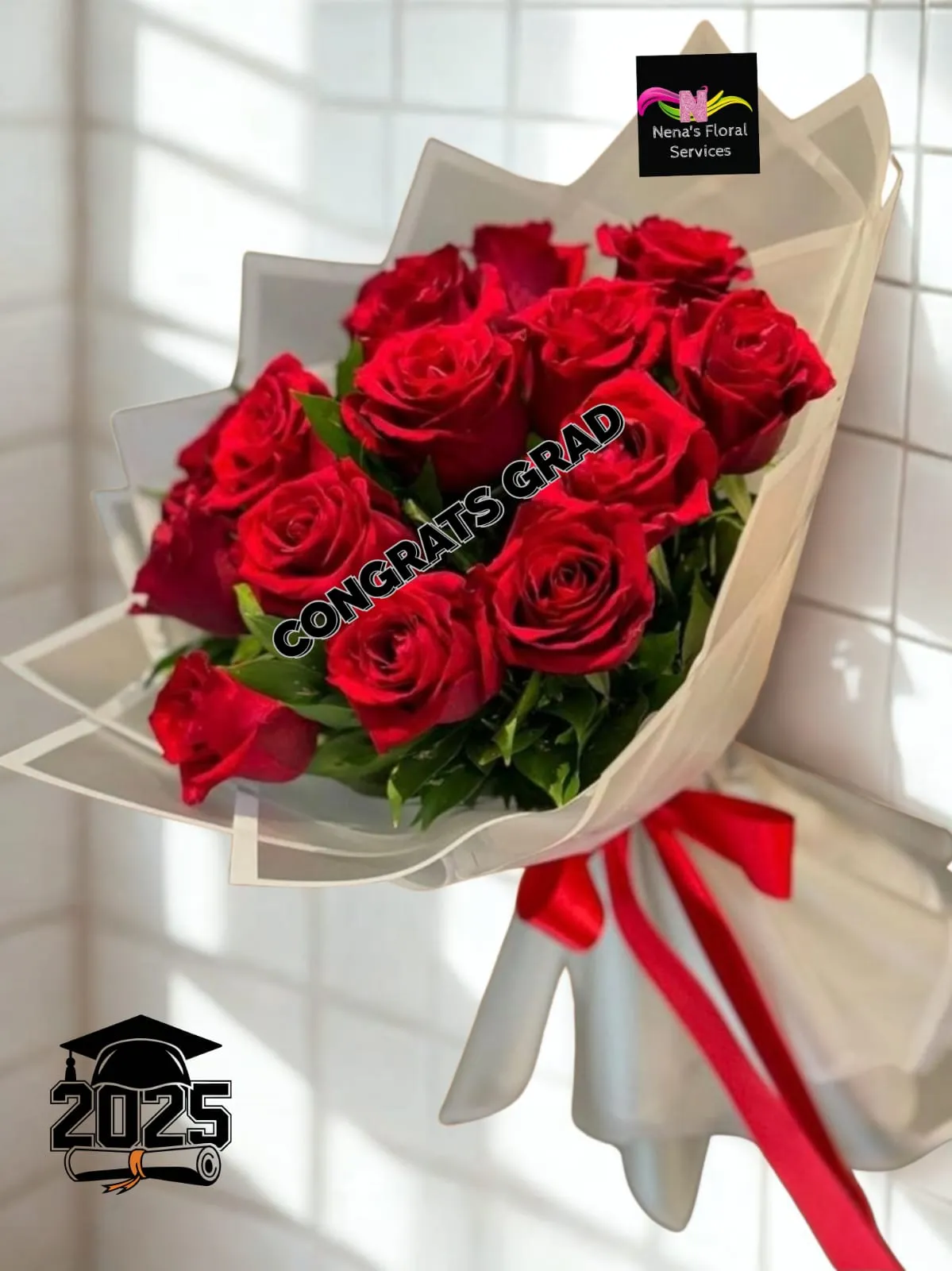 Elegant Red Rose Graduation Bouquet